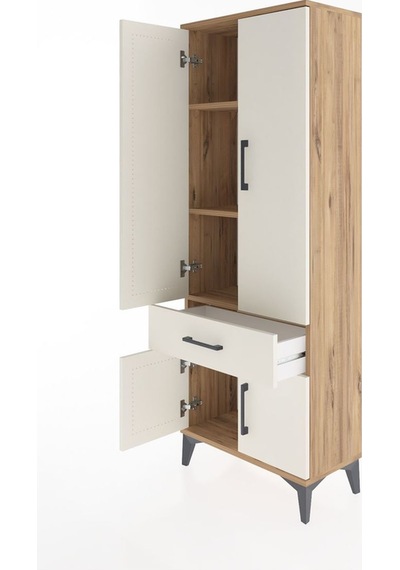 Arges Dolap 3 Raflı Tek Çekmeceli 4 Kapaklı 60x30x163 Çam-aytaşı Çam