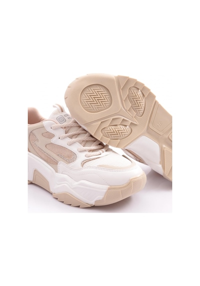Dgn 65100 Kadin Bağcikli Kalin Taban Sneakers Ayakkabi 65100-2027-R0206 Beyaz - Bej