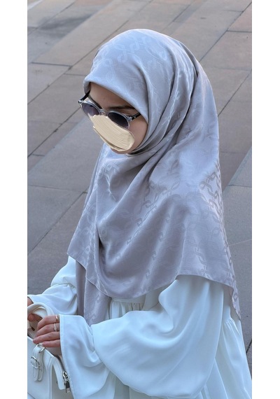 Qalortex Scarf Premium Jakarlı Mira B.boy Eşarp - Gümüş