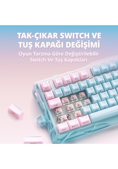 Gravastar Mercury K1 Lite Mekanik Gaming Klavye Ve M1 Pro Kablosuz Optik Mouse Seti, Aurora Mist Optik