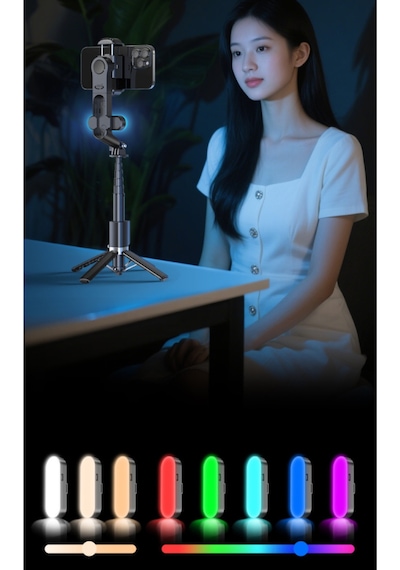 102cm Rgb Takçıkar Işık Akıllı Tripod Gimbal Hareketli Kumandalı Video Selfie Tripod Telefon Tutucu