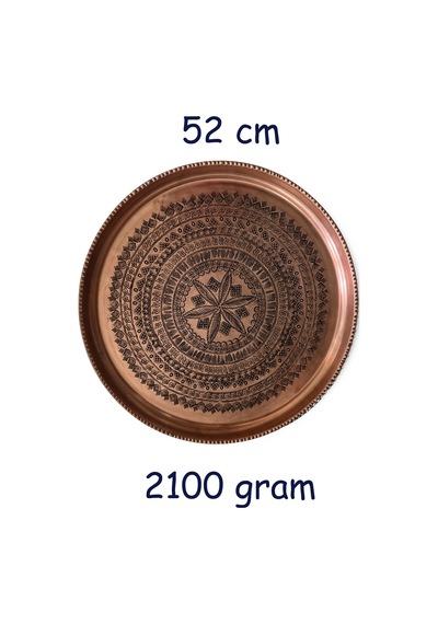 52 Cm El İşlemeli Otantik Desenli Kalın Urfa Bakır Tepsi - Bakır-tps449 Antik Bakır