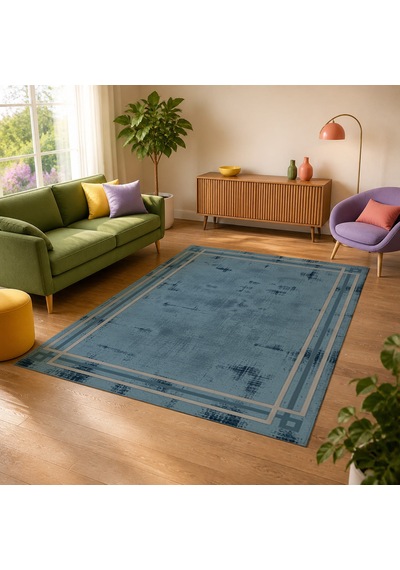 Kartela Halı Rilo Halı Kaymaz Taban Makinede Yıkanabilir Halı Mavi - 60 X 90 Cm