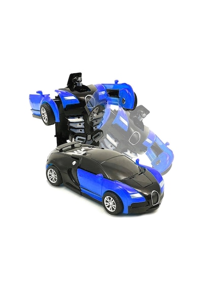 Robota Dönüşebilen Bugatti Araba Işıklı Sesli Müzikli Kendi Kendine Gezen Pilli Oyuncak 20 Cm. Mavi-kırmızı