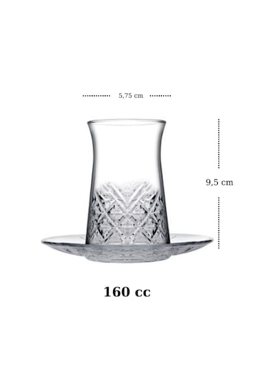 Timeless Heybeli Model 18 Parça Çay Seti Çay Bardağı Çay Tabağı Çerezlik Şeffaf