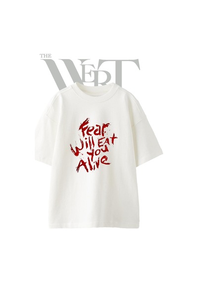 Thewert Fear Gore Tasarım Baskılı Ünisex Beyaz Oversize T-shirt