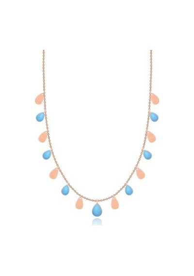 Diamond Line-Gülaylar - Pembe Altın 14 Ayar Firuze Taş Kolye N11.24987