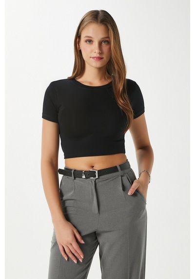 Ritnice Kadın Deal Lux Touch Yumuşak Doku Crop Siyah Bluz