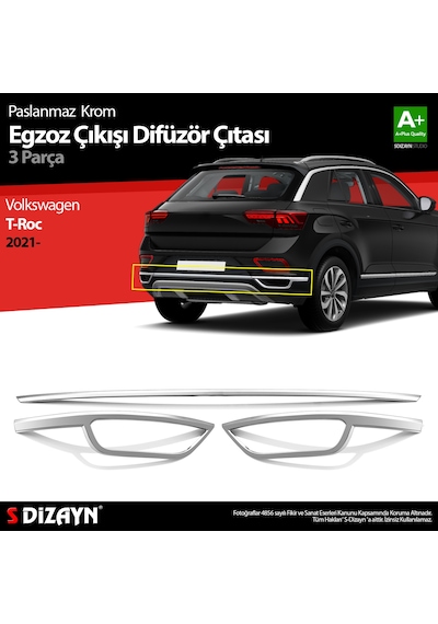 S-Dizayn VW T-Roc Makyajlı Krom Egzoz Görünümü Difüzör 3 Prç. 202