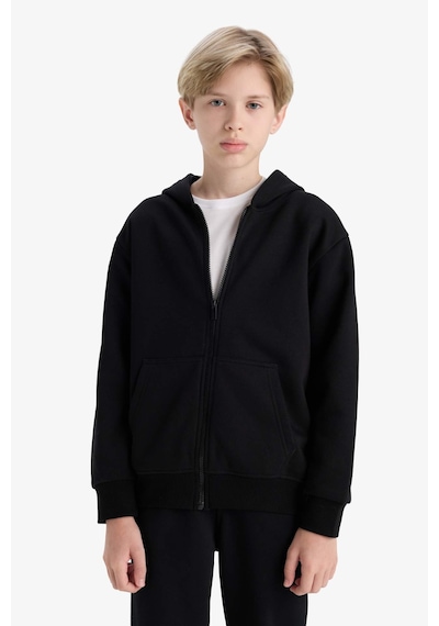 Defacto Erkek Çocuk Kapüşonlu Basic Düz Okul Fermuarlı Sweatshirt X7382a625wnbk81 Siyah