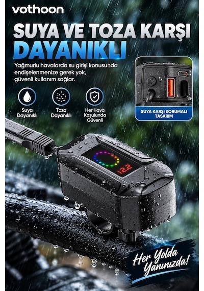 Motosiklet Telefon Tutucu Ayna Ve Gidon Bağlantılı Telefon Şarj Cihazı Geri Sarılabilir Type-c Kablo Siyah