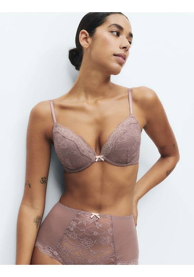 Marks & Spencer Dantelli Balenli Plunge Sütyen T33000318 Kahverengi