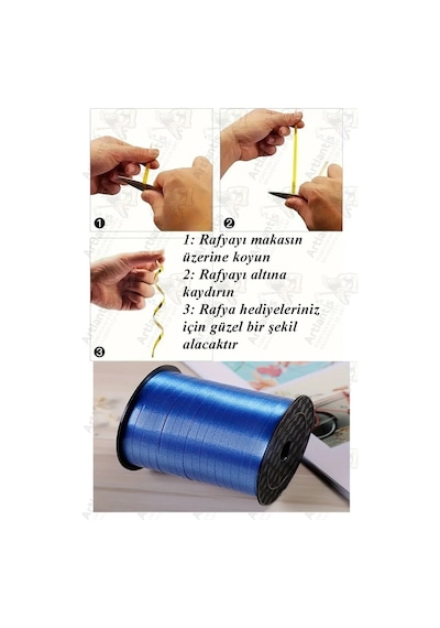 Mavi Rafya Şerit Kurdela 2 Adet 8mm 200 Metre Rabant Rafya Renkli Hediye Paketleme İpi Kurdela Balon Bağlama Ponpon Diğer