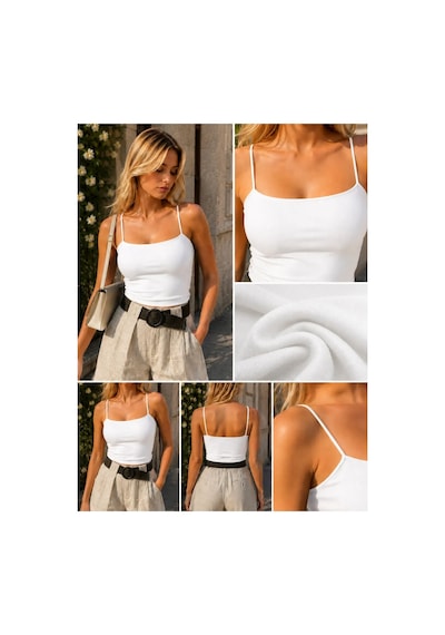İnce Askılı Kadın Crop Bluz Vücuda Oturan Basic Crop Top Siyah - M Çok Renkli