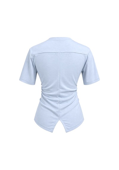 Mixray 2095 Kadın Büzgü Detaylı Arkası Yırtmaçlı Basic T-shirt Bebe Mavi Bebe Mavisi