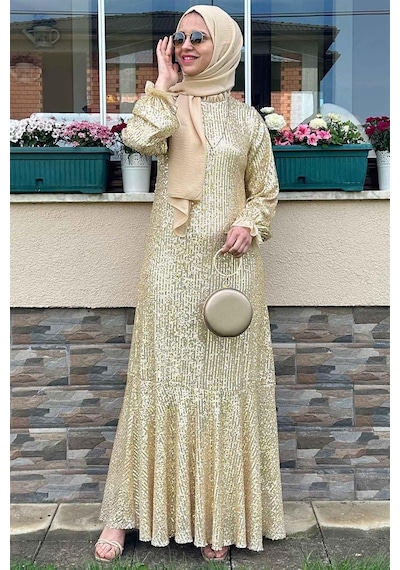 Rabia Şamlı Pırıl Gold Elbise Sarı
