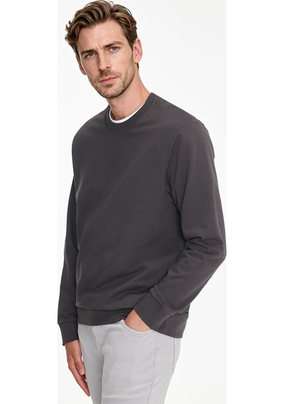 Ac&Co / Altınyıldız Classics Erkek Fume Pamuklu Standart Fit Normal Kesim 2 İplik Bisiklet Yaka Sweatshirt