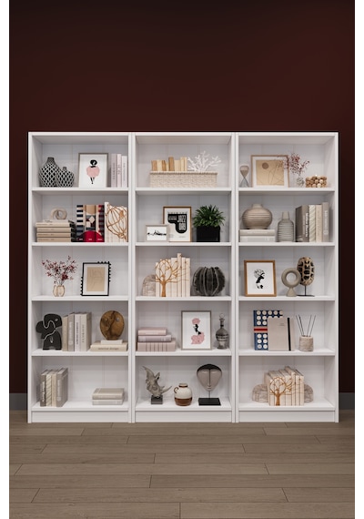 Lüks 15 Raflı Ev Ofis Kitaplık %100 Mdf Modern Dekoratif Kütüphane Kitaplık K004 Beyaz