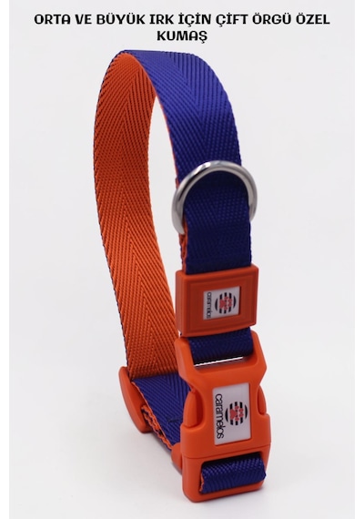 Caramelos Orta Ve Büyük Irk Ayarlanabilir Köpek Boyun Tasması, 2,5 Cm Tl Lacivert - Turuncu
