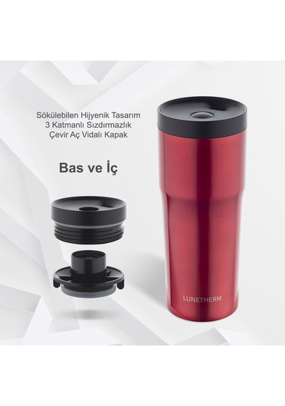 Lunetherm Sızdırmaz Vakumlu Çelik Termos Bardak Kırmızı
