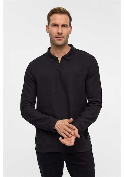 Süvari Siyah Regular Düz Fermuarlı Polo Yaka Sweatshirt Sw2013700020-s09 Siyah