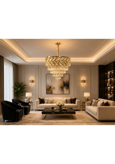 40 Cm Kristal Taşlı Salon Avizesi Altın-gold
