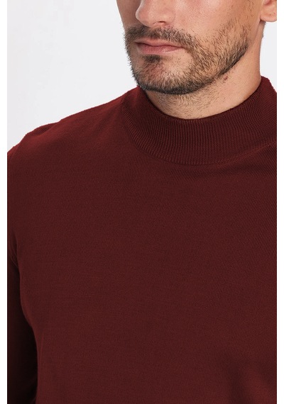 Tudors Erkek Slim Fit Dar Kesim Yarım Balıkçı Yaka Düz Bordo Triko Kazak-32484 Bordo