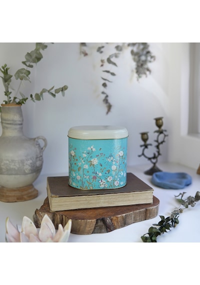Botanica Blue Desenli Oval Metal Saklama Kabı 14 x 12 x 13 CM 1.4 L Çok Renkli