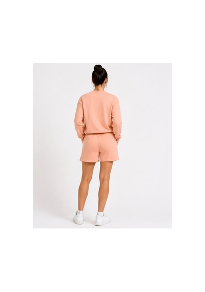 Herkesemoda Hüppy Baskılı Kadın Oversize Şortlu Sweatshirt Eşofman Takımı Pudra
