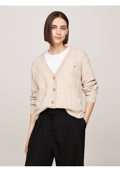 Tommy Hilfiger Soft Wool Cable Cardıgan Kadın Bej Hırka - Ww0ww43089 Bej