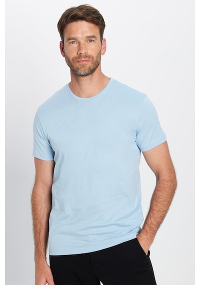 Tudors Unisex Slim Fit Dar Kesim %100 Pamuk Yumuşak Dokulu Mavi Bisiklet Yaka Tişört-31787 Mavi