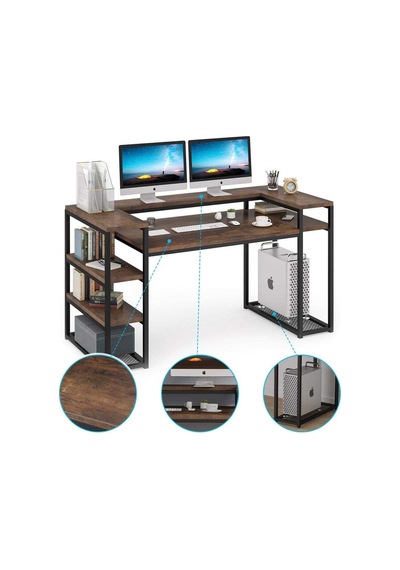 Zizuva Zizuva Tasarım Kitaplıklı Modern Monitor Raflı Çalışma Masası