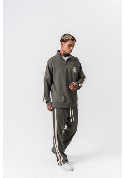Respire Erkek Şerit Detaylı Yarım Fermuarlı Modal Sweatshirt Haki