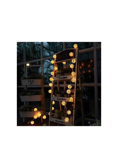 2m 10 Led Pilli 2 Kademeli Rattan Top Gün Işığı - Dekoratif Led Işık Çok Renkli