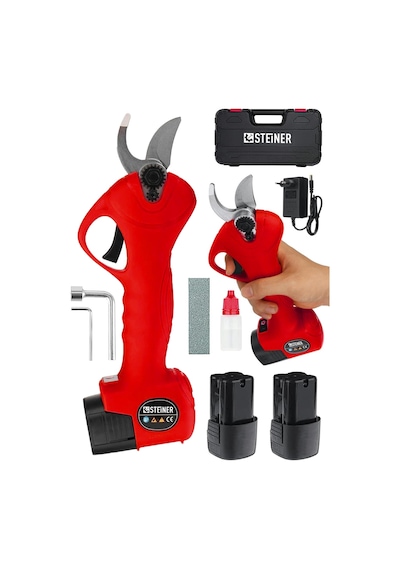 Steiner 128 Vf 10 Ah Kömürsüz Motor Akülü Bağ Makası Çantalı Krmz