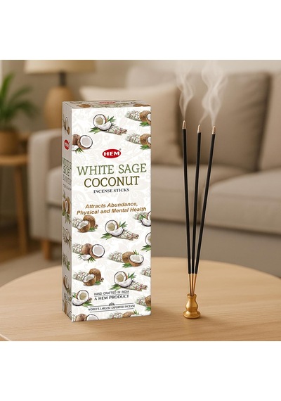 White Sage Coconut Çubuk Tütsü - Hindistan Cevizi Adaçayı Kokusu 20 Adet