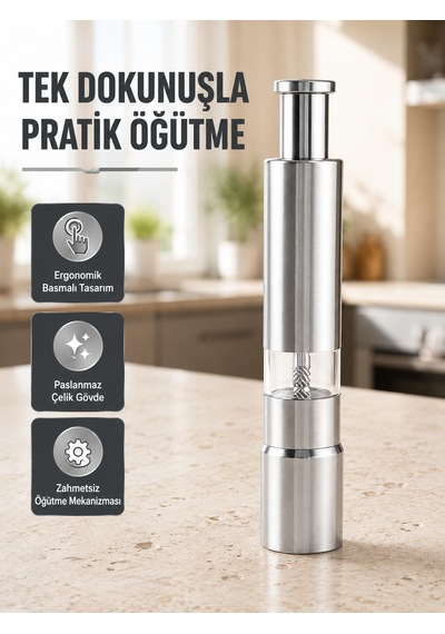 Ergonomik Tasarımlı, Nem Geçirmez Kapaklı Baharat Öğütücü - Lisinya Gri