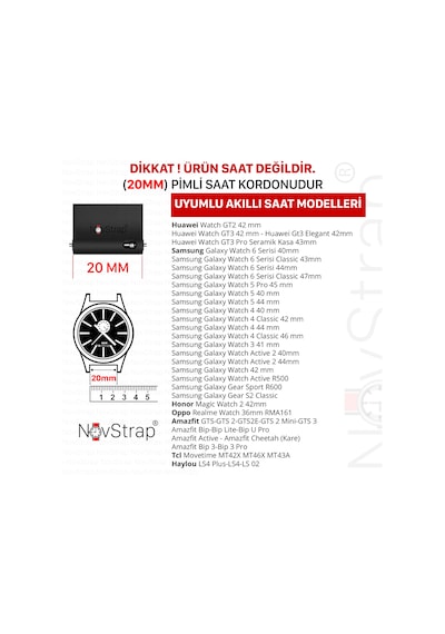 Novstrap Samsung Galaxy Watch 3 41mm/active 2 40-44mm/gear S2 İle Uyumlu Kordon 20mm Lansman Kumaş