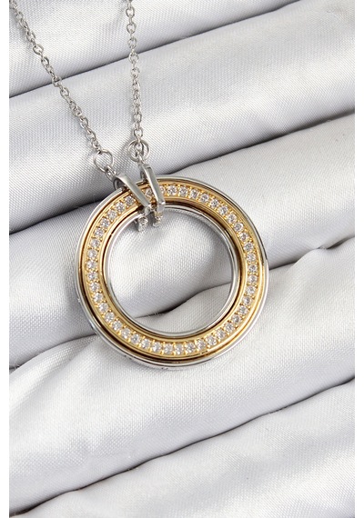 316l Çelik Zirkon Taşlı Dönen Daire Model Gold Ve Gümüş Renk Kadın Kolye - Lisinya Altın