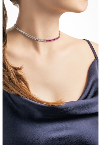 So Chic Renkli Baget 18 Ayar Beyaz Altın Kaplama Ayarlanabilir Gümüş Choker Kolye Rodyum