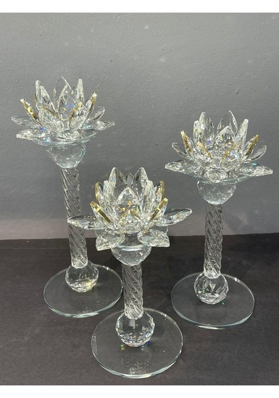 Peramari Dekoratif Kristal Cam Lotus Üçlü Mumluk Gold Gold 28 X 13 Diğer