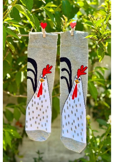 Lousocks Unisex Gri Horoz Desenli Soket Çorap