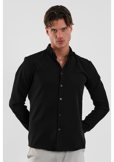 Redline Flex Slim Fit Yumuşak Kolay Ütü Nefes Alan Erkek Gömlek Siyah