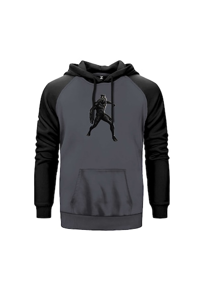 Black Panter Silhouette Gri Renk Reglan Kol Sweatshirt Gri