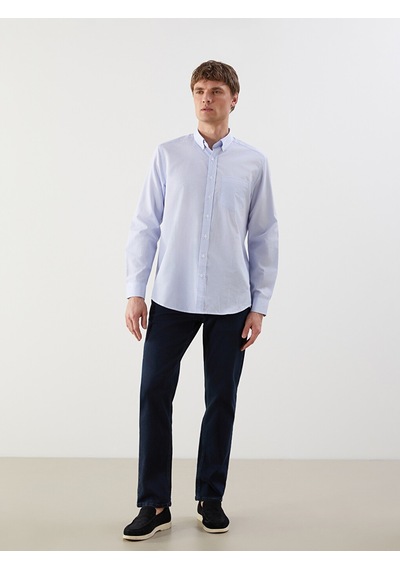 Lcwaıkıkı Classic Mavi Regular Fit Uzun Kollu Çizgili Poplin Erkek Gömlek