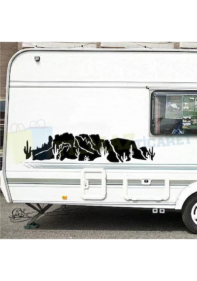 Kaktüs Orman Dağ Karavan Çekme Oto Sticker Etiket Yapıştırma