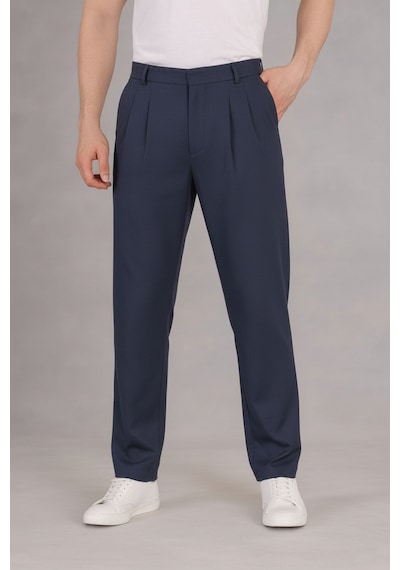 Bürke Çift Pileli Lacivert Beli Lastikli Rahat Bol Kesim Baggy Pantolon