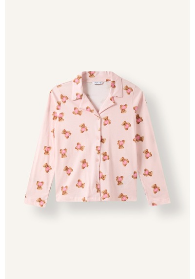 Defacto Ayıcık Desenli Düğmeli 2li Pijama Takımı Kız Çocuk I6087a826wnpn114 Pembe-pn114