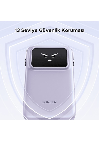 Ugreen 35604B Uno Dahili Kablolu 10.000 Mah 30W Hızlı Şarj Powerbank Mor