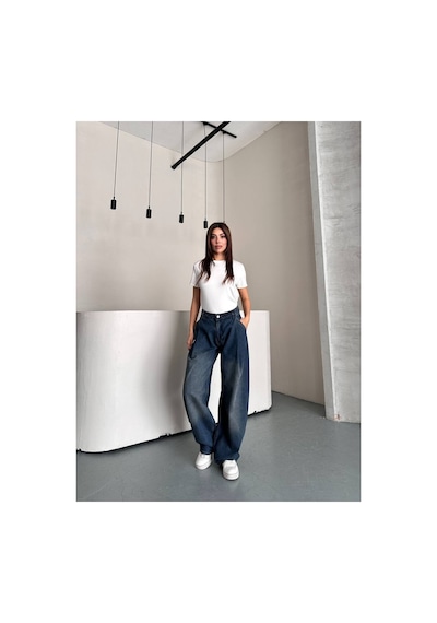 Zdnjeans Kadın Koyu Mavi Geniş Paça Jean Pantolon